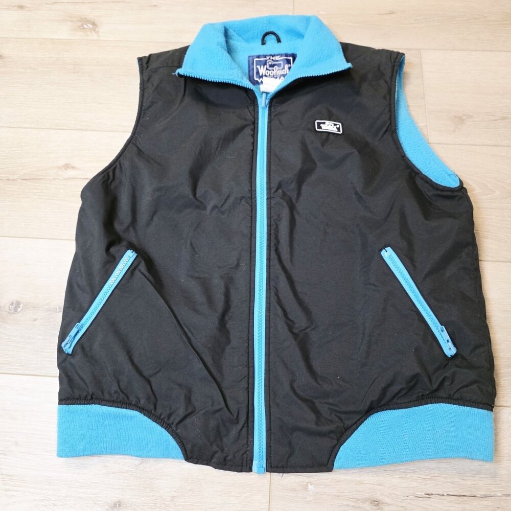 Vtg Black Blue Womens Woolrich Sleeveless Zip Up Fleece Lined Vest Sz Med
